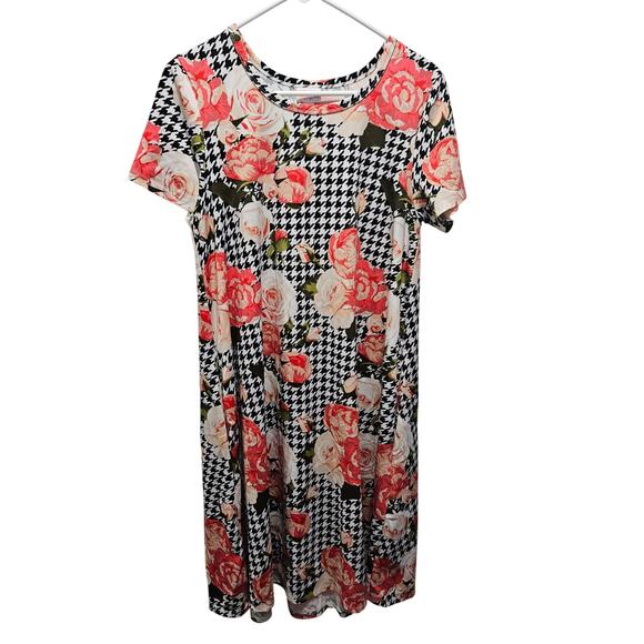 Lularoe Jessie Swing Dreas Houndstooth Floral Black White Orange Prach Size S - Picture 1 of 6